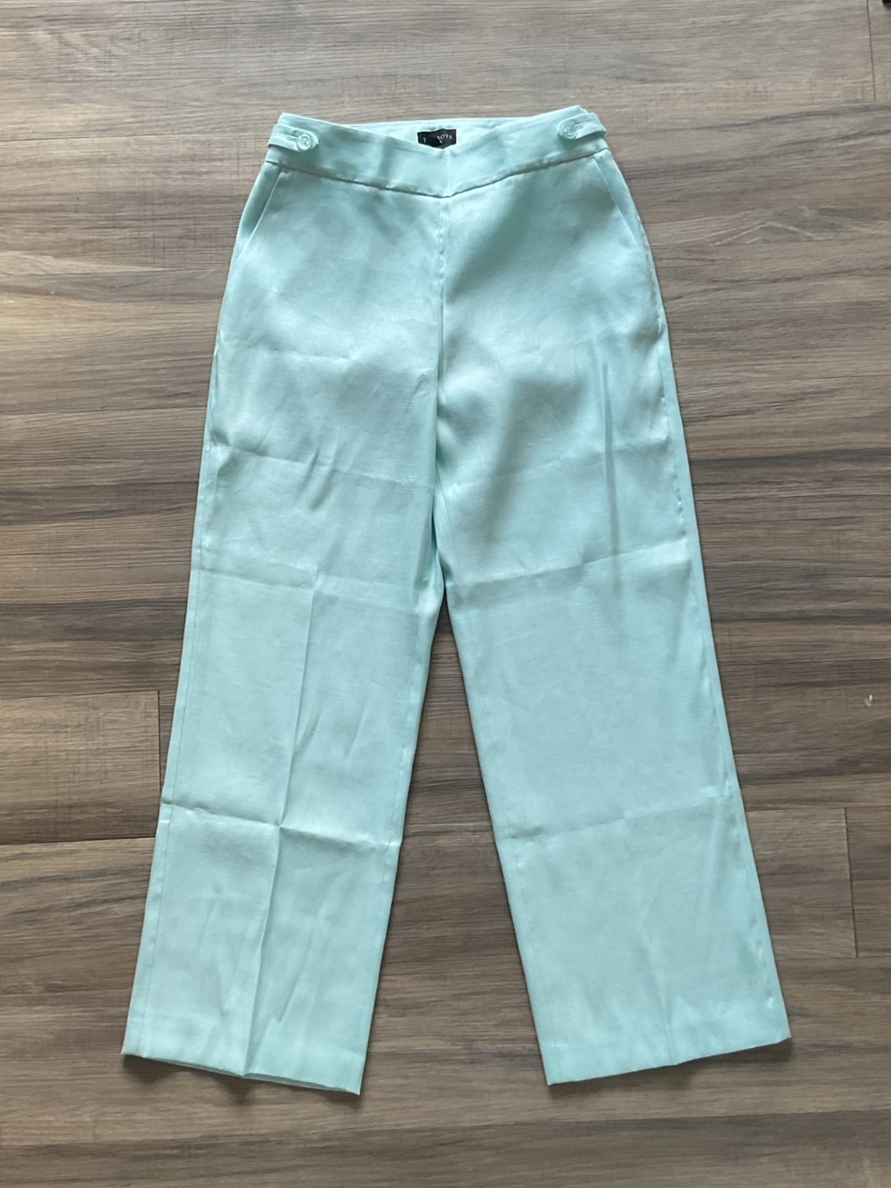 Talbots Petite Curvy Linen Blend Pants Aqua Mint Straight Leg Size 6P NWT